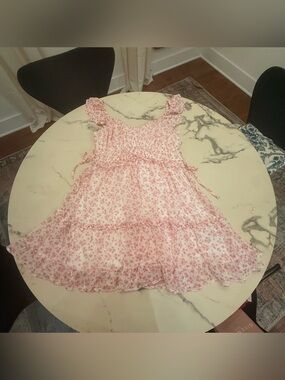 Pink Floral Ruffle Tiered Casual Dress